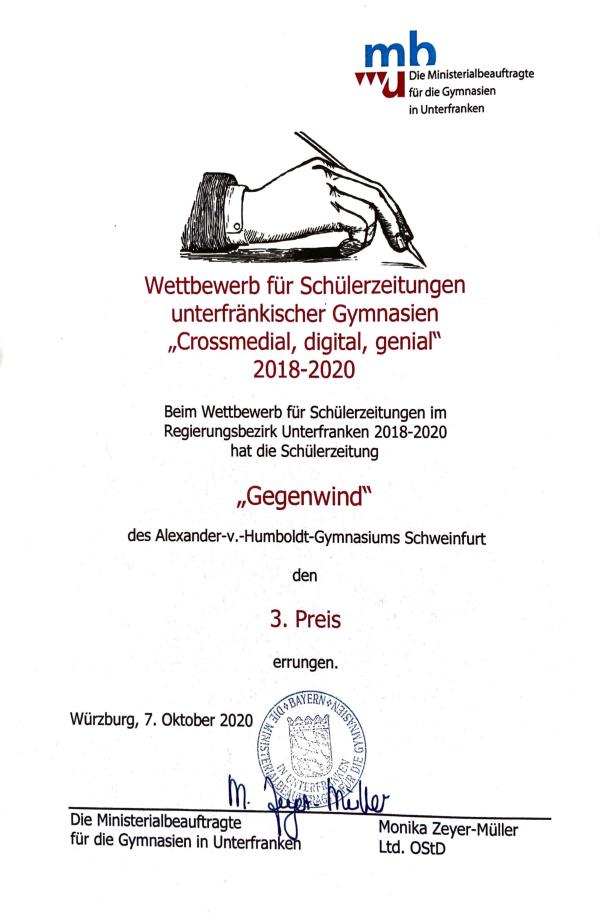 Urkunde Crossmedia 2020